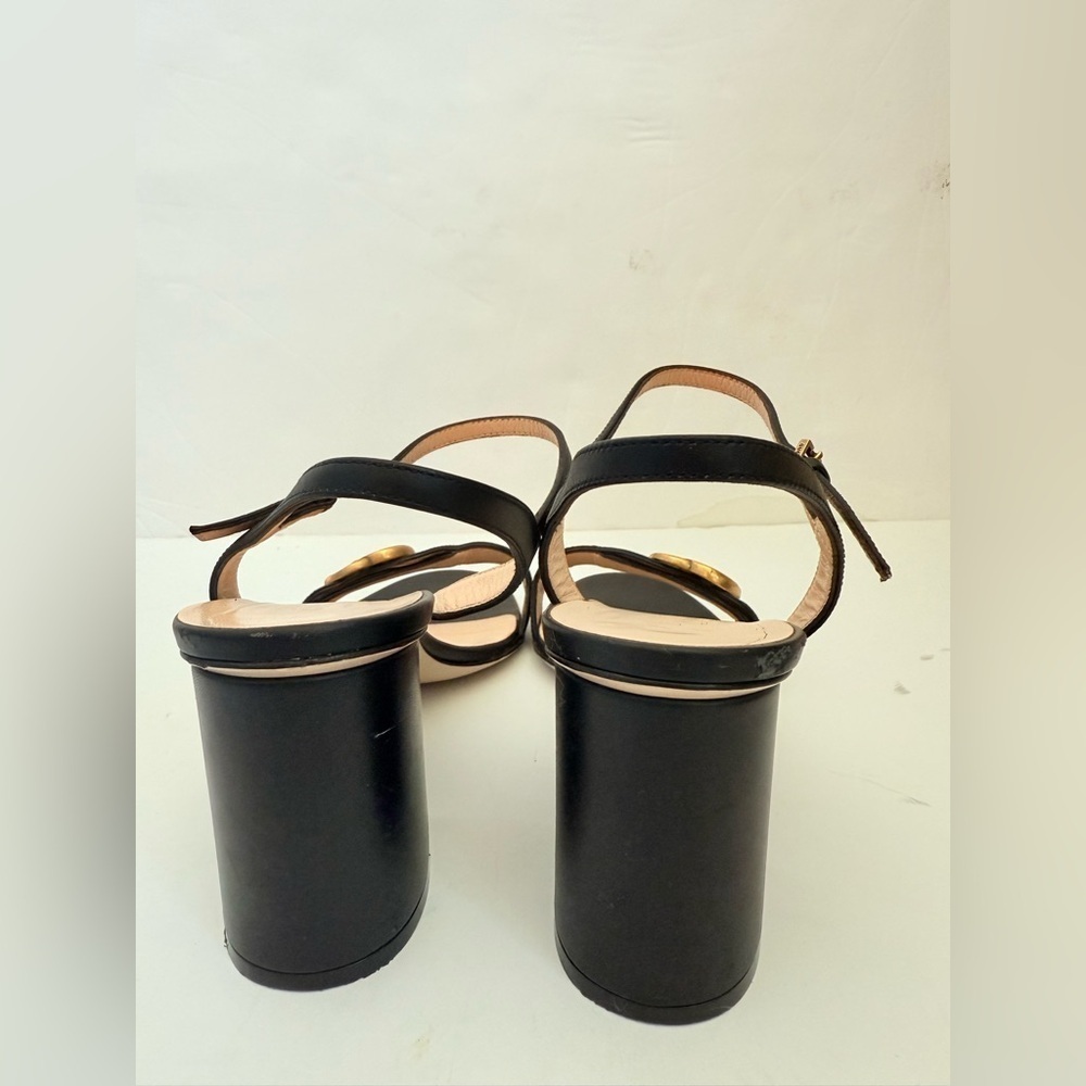 Gucci Black Leather GG Marmont Ankle Strap Block heel Sandals EU 38.5 - Picture 6 of 13